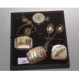 Three mother of pearl sovereign purses, two painted with 'A present from Blackpool' and the third 'A