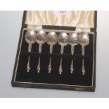 A cased set of six Victorian silver Apostle spoons, London 1882 and 1883. 2.4 troy ounces