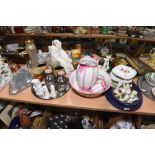 Three trays inc. Oriental crackle glazed vases, 19th century wash jug and bowl, 1950s side plates,