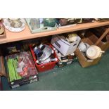 Five boxes inc. toys, automotive lights and wipers, pottery etc