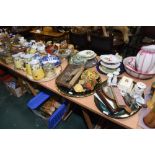 Four trays inc. a 1920s Art Deco butter dish, a group of transfer printed ceramic wares, a 19th