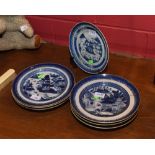 A group of seven 19th century Chinese export blue and white plates, c.1800