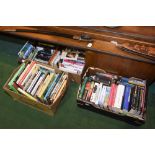 Four boxes of books inc. gardening, cookery, reference, novels etc.