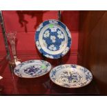 A pair of late 18th Century Chinese blue and white export ware plates the well decorated with a