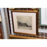 Arthur B Waller, boats moored in an estuary, etching, signed and dated 1918, framed