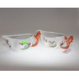 A pair of Chinese porcelain sauce boats, each with floral decoration (a/f)