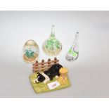 A Royal Doulton Working Dog Collection figure of a Border Collie together with two modern glass