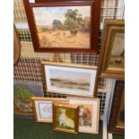 Group of framed prints including 'View in the South of France' after H.R.H The Prince of Wales, (5)