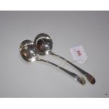 A pair of George III Old English pattern sauce ladles each engraved with the Agincourt crest, John