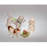 W. Goebel figure of a Poodle, together with porcelain figure of a dachshund seated on a cushion, a