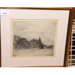 Arthur B Waller, boats moored in an estuary, etching, signed and dated 1918, framed