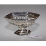 A George V silver bon bon dish, of hexagonal form and with pierced decoration, Walker & Hall,