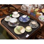 A tray of 19th century and later tea cups and saucers, Staffordshire, Oriental etc