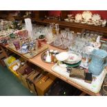 Three trays inc. 19th century amethyst coloured flash glass vase, ruby flash glass vase, silver