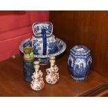 A slender Royal Doulton stoneware jug together with a pair of porcelain scent bottles and stoppers
