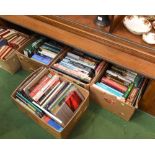 Four boxes of book inc. novels, history reference, antique reference etc