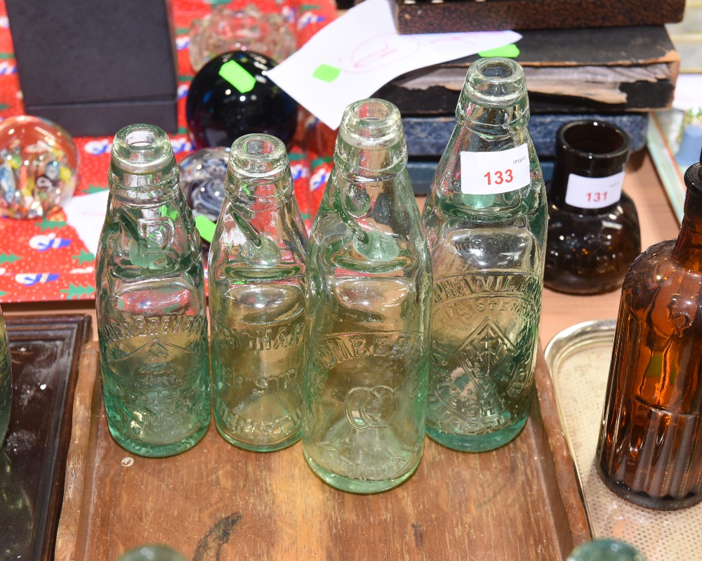 A group of four codd bottles, Jospeph Wilkinson, W Richards etc