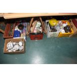 Five boxes inc. Japanese Smity breakfast service, table linens, onyx ashtray, fire tools,