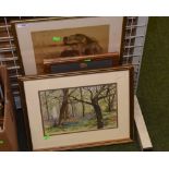 Sally Heath, Bluebell Wood, watercolour, together with a pair of mid 19th Century watercolours of