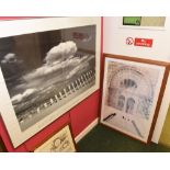 A large black and white photographic poster, titled Richard Calvo, Summer Clouds, framed and glazed,