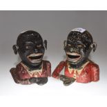 Two "Jolly Nigger" cast iron novelty money boxes