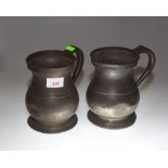 Two large 19th Century pewter tankards, stamped on rim James Yates, /QUART (2)