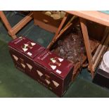 Two boxed modern light fittings; tog. with a wicker hamper containing a quantity of 20th century