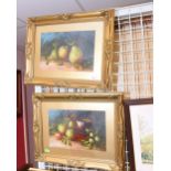 K**J**  Pair of still lifes of fruit, signed with initials, oils, framed and glazed (2)