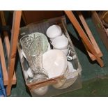 A box of modern ceramics and cut glass vase