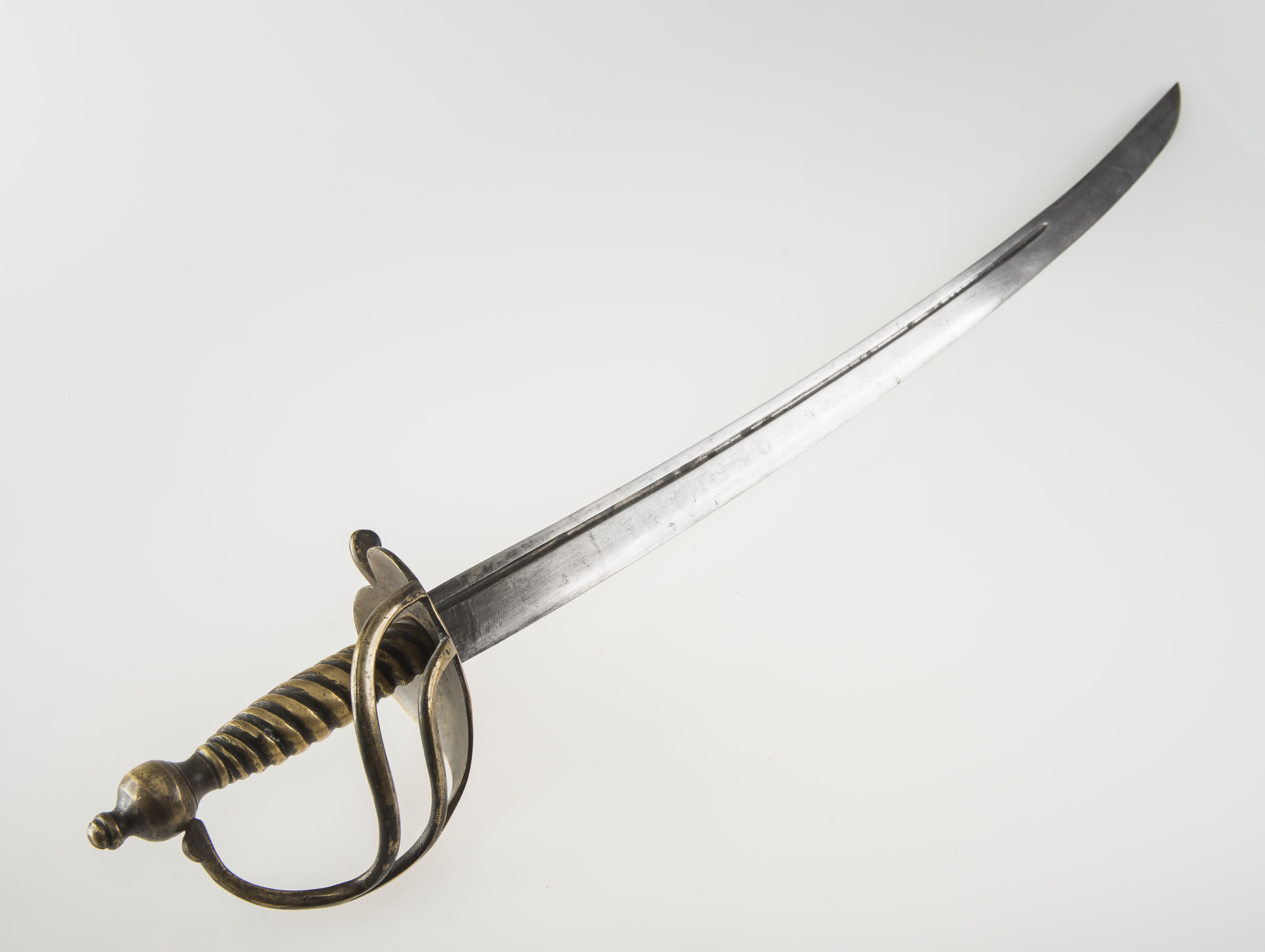 A MID 18th CENTURY BRITISH INFANTRY SHORT SABRE (HANGER), the curved steel blade engraved with a