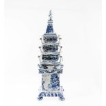 A DELFT BLUE AND WHITE TULIP TOWER, 20th CENTURY, in 18th century style, painted with garden