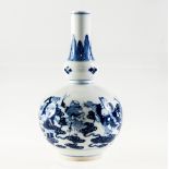 A CHINESE BLUE AND WHITE PORCELAIN VASE, of gourd form, painted with musicians and other characters,