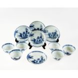 SIX CHINESE EXPORT BLUE AND WHITE PORCELAIN TEA BOWLS AND SAUCERS, ex Nanking Cargo, each painted