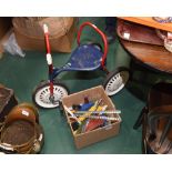 A vintage painted child's tricycle; tog. with a box of Meccano