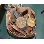 A box containing a large quantity of wooden, brass mounted bellows