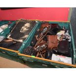 Two boxes containing a large quantity of vintage cameras and camera equipment inc. Zenit, Pentax