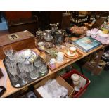 Two trays inc. cut glass drinking glasses, Carlton ware Niagara Falls abstinence mug etc; tog.