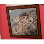 20th Century Oriental School, pair of tigers, mixed media on canvas, framed and glazed.