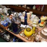 Two trays inc. vintage blue and green glass bottles, opaque glass scent bottles, vintage cased glass