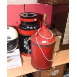 A painted aluminium milk churn in the barge ware style; tog. with a vintage painted post office fire