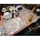 Two trays containing a large group of 19th century and later cut-glass drinking glasses inc.