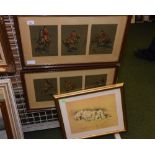 After A.J. Gough, a set of six hunting prints, framed as a pair; together with a print after Lucy