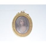 A portrait miniature in late 18th century style, c. 1900, of a young lady in powdered hair, on