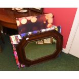 A 1920's oak mirror and two modern prints on canvas (3)