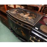 A 1920s chinoisserie lacquered music cabinet (innards missing, losses to lacquer)