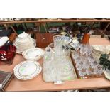 A partial 1950s dinner service; tog. with two trays of cut and pressed glass inc. centre bowl,