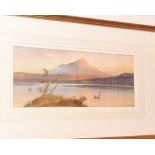 William Henry Earp,  Highland Sunset, with sailing boats on a loch and hills beyond, watercolour,