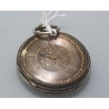A Victorian silver pocket watch, Birmingham 1882, with engine turned decoration.