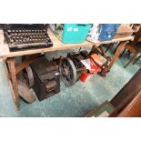 A 1950s bore hole pump and engine with original paperwork; tog. with block and tackle, Landrover