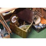A brass log bin containing a large quantity of brass articles, ornaments, horse brasses etc